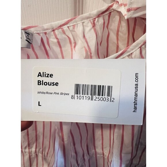 Harshman Alize Striped Ruffle Trim Peplum Linen Blouse Top Large Pink White - Picture 6 of 8